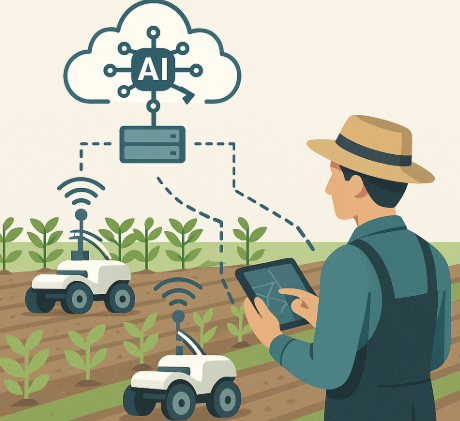 농업 로봇 자동 경로 시스템을 표현한 인포그래픽