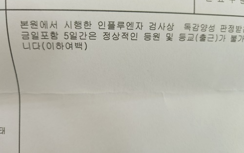 a형 독감 증상 검사비용 격리기간 감기 차이