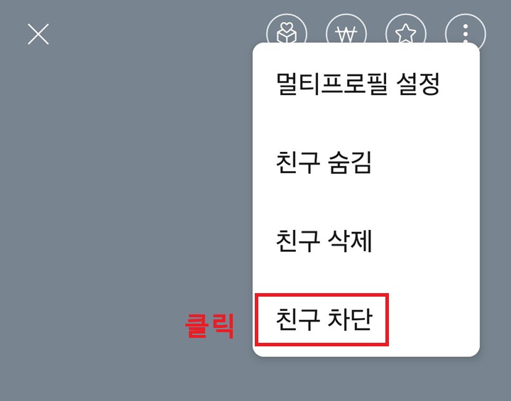 메뉴창에 친구 차단 보임