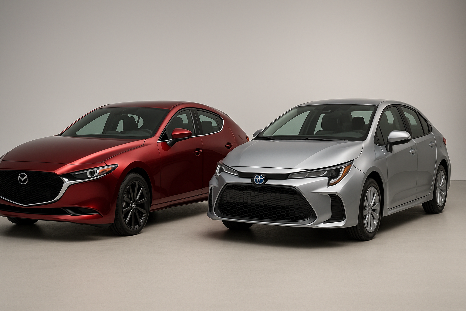 2025 Mazda 3 Hatchback and 2025 Toyota Corolla Hybrid side-by-side