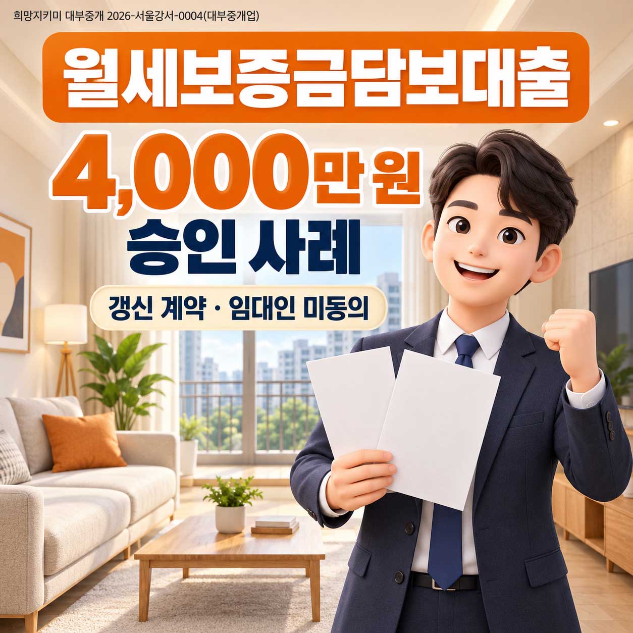 월세보증금담보대출 개인 간 갱신계약과 이체내역 증빙으로 4,000만 원 승인