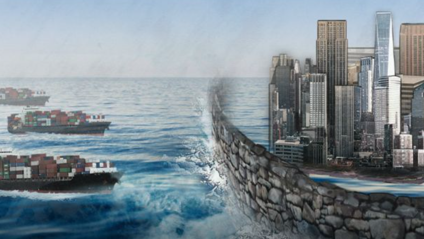 바다에 벽을세워 막고있음