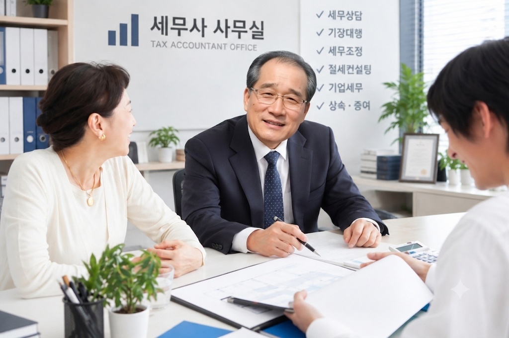 세무사 사무실에서 상담하는 중