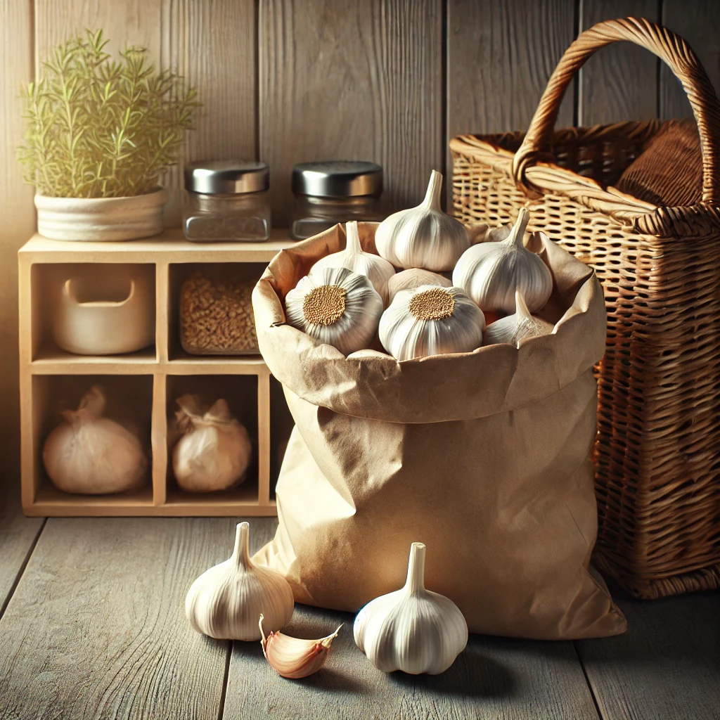 마늘을 종이봉투에 보관하는 이상적인 모습