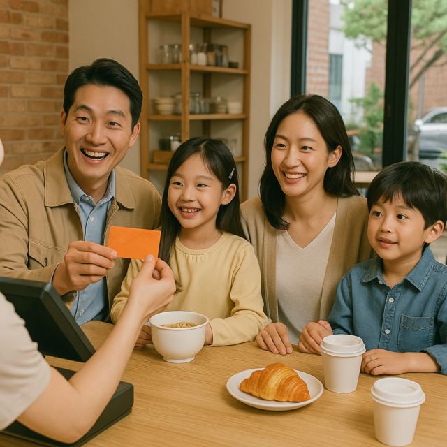 가족이 함께 소비쿠폰을 사용하는 모습