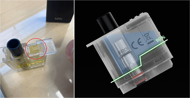 액상 샘 현상을 막아주는 카트리지 의 장점을 설명하는 이미지