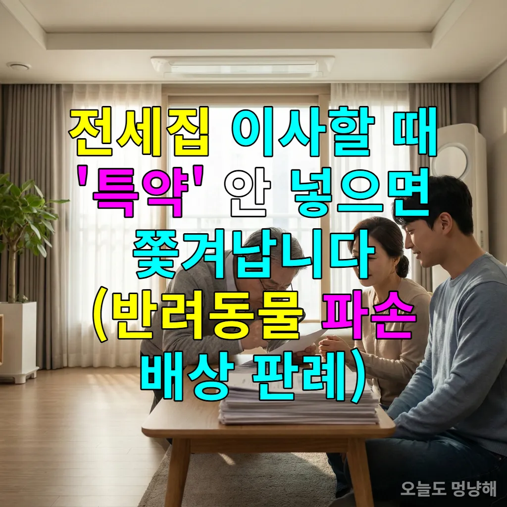 한국 아파트 거실에서 전세 계약서를 꼼꼼히 검토하고 있는 사람의 모습