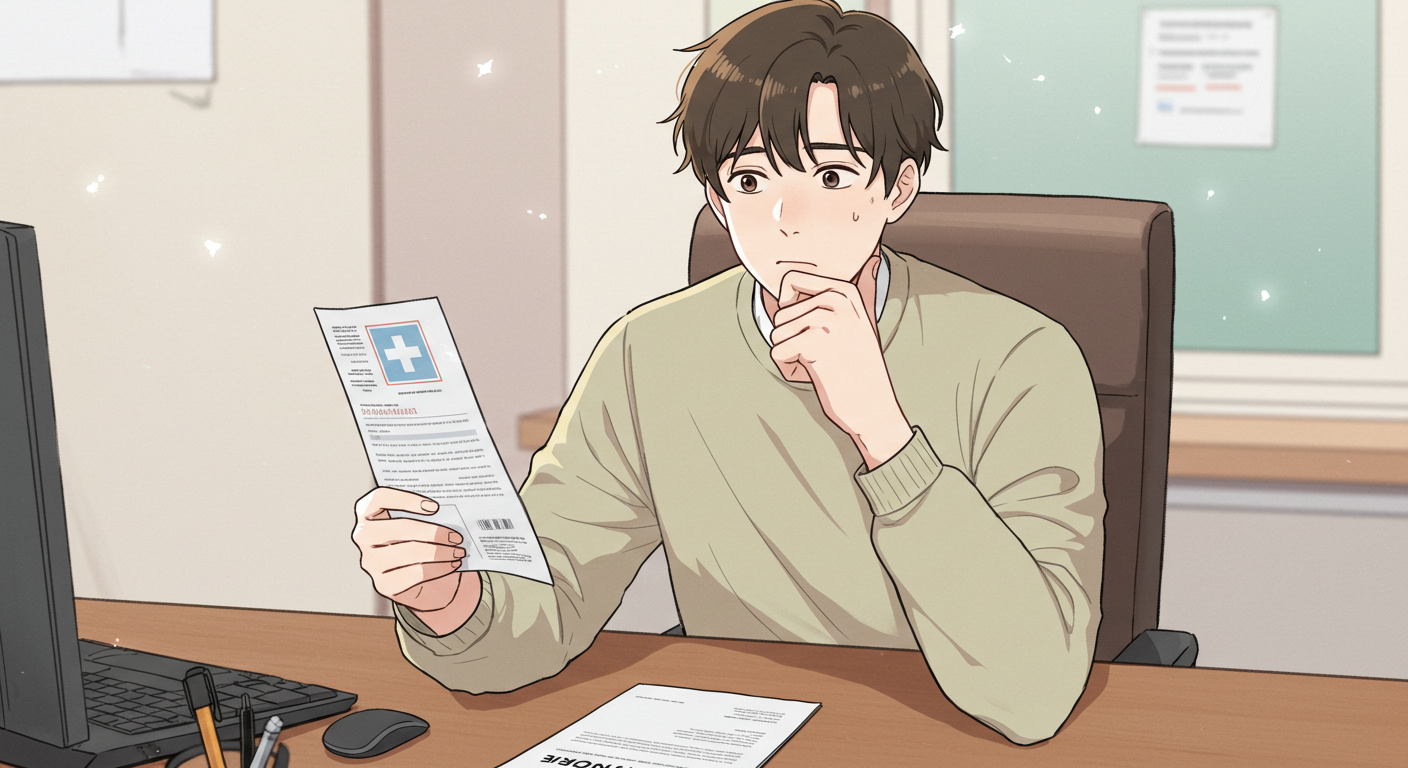 실손보험과 건강보험 환급 제도를 고민하는 직장인 일러스트