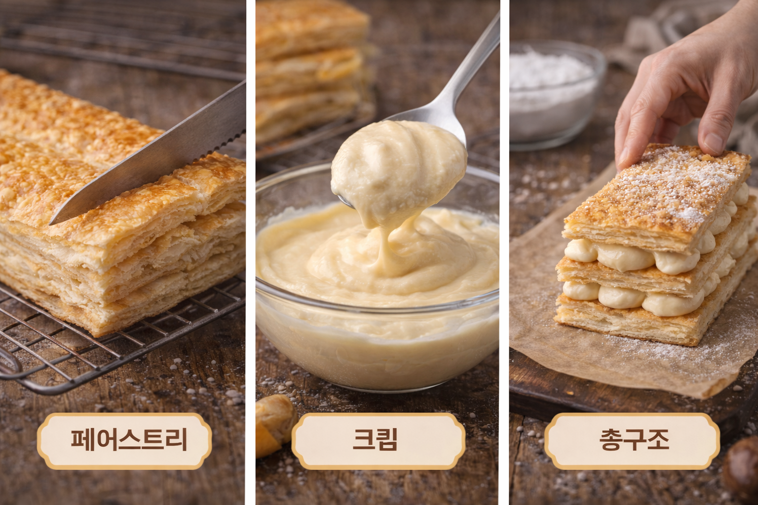 밀푀유 페이스트리 크림 층구조 흐름 구조