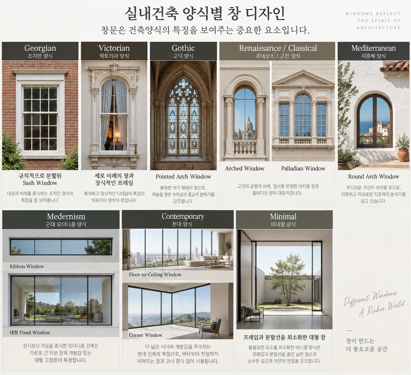 실내건축 양식별 창 디자인