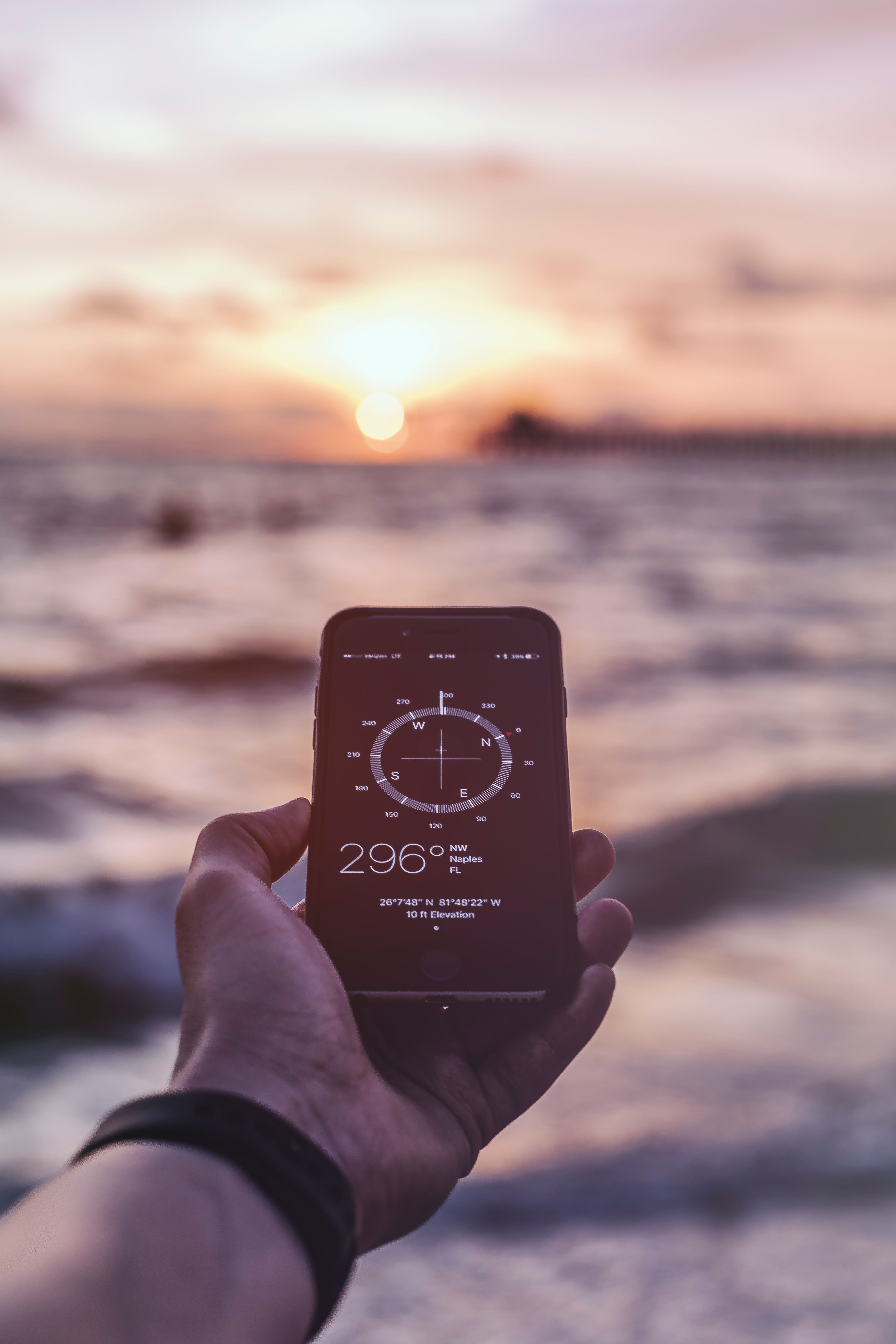 Sunset and cell phone with GPS
