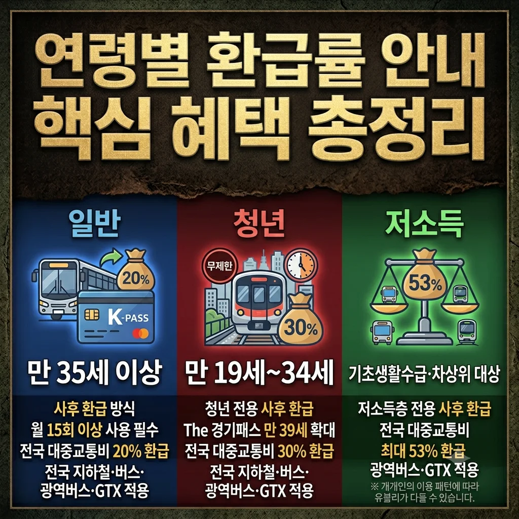 K-패스 신분별 환급률 및 The 경기패스 청년 연령 39세 확대 안내