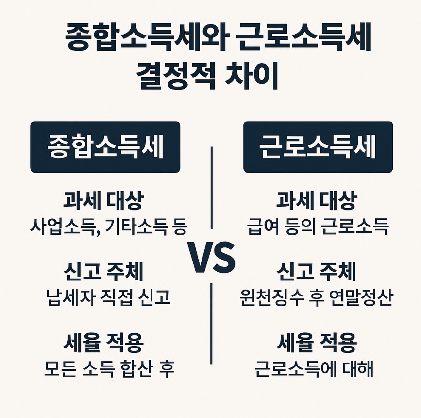종합소득세과 근로소득세 차이 표로 정리한 사진