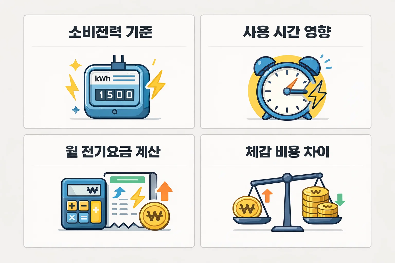 전기히터와 온풍기의 소비전력, 사용 시간, 월 전기요금 계산과 체감 비용 차이를 정리한 이미지