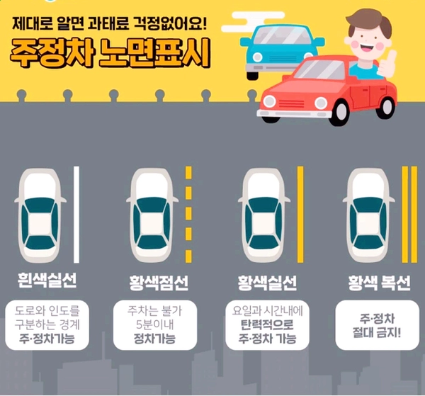 주정차 노면표시에 따른 주차 여부 설명 이미지