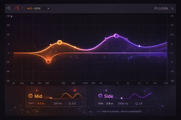 스테레오 공간감을 재설계하기 위한 미드-사이드(M/S) 이퀄라이징 화면