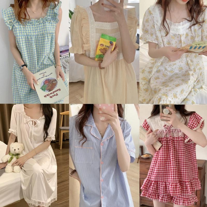 여자 홈웨어 원피스 잠옷 여름 반팔 나시 파자마 세트 공주 임산부 수면잠옷 여성실내복