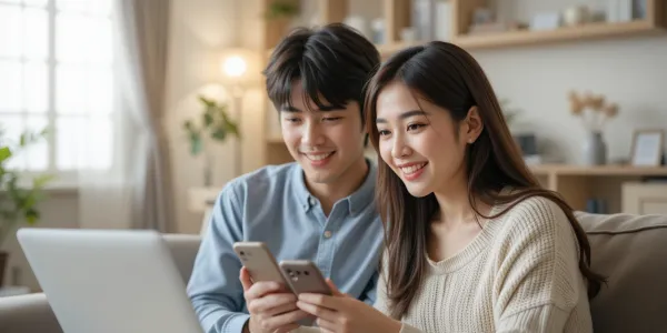 알뜰폰 요금제 바꾸는 커플의 모습