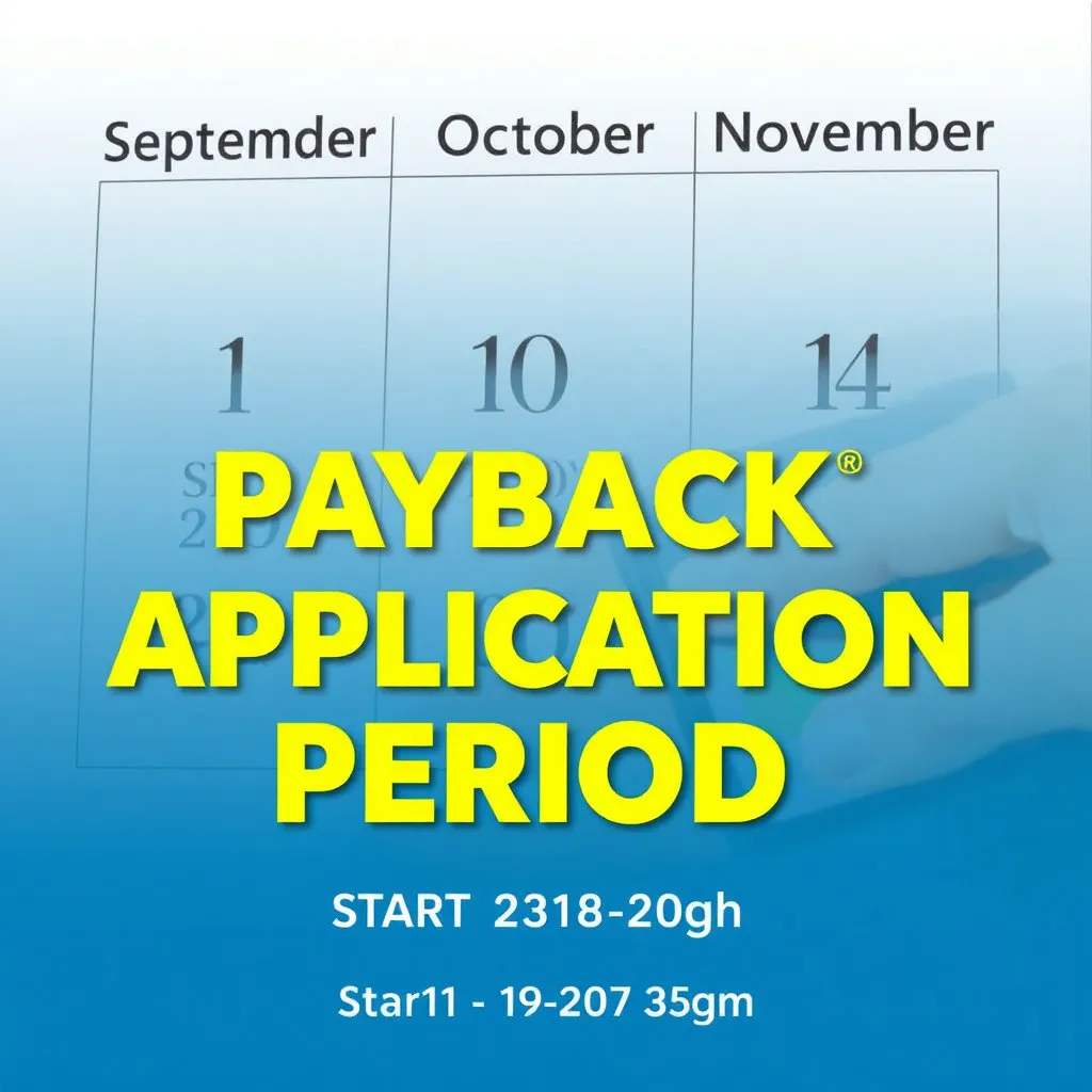 9월, 10월, 11월이 표시된 달력 이미지에 카드 결제가 이루어지는 모습과 함께 ‘상생페이백 신청 기간’을 강조하는 글자가 선명하게 보입니다. 시작일을 명확하게 보여줍니다.