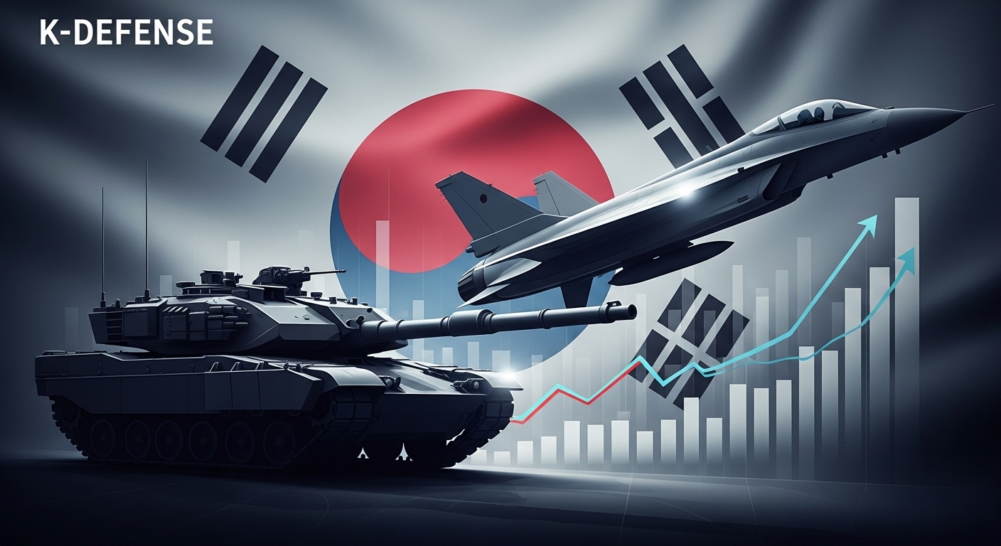 2024년 급성장하는 한국 방위산업 시장과 투자 기회를 상징하는 역동적인 이미지]