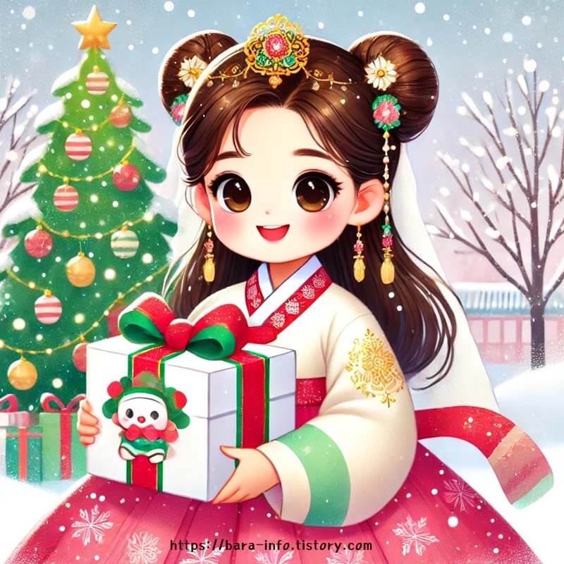 한복입은 소녀 성탄절 일러스트