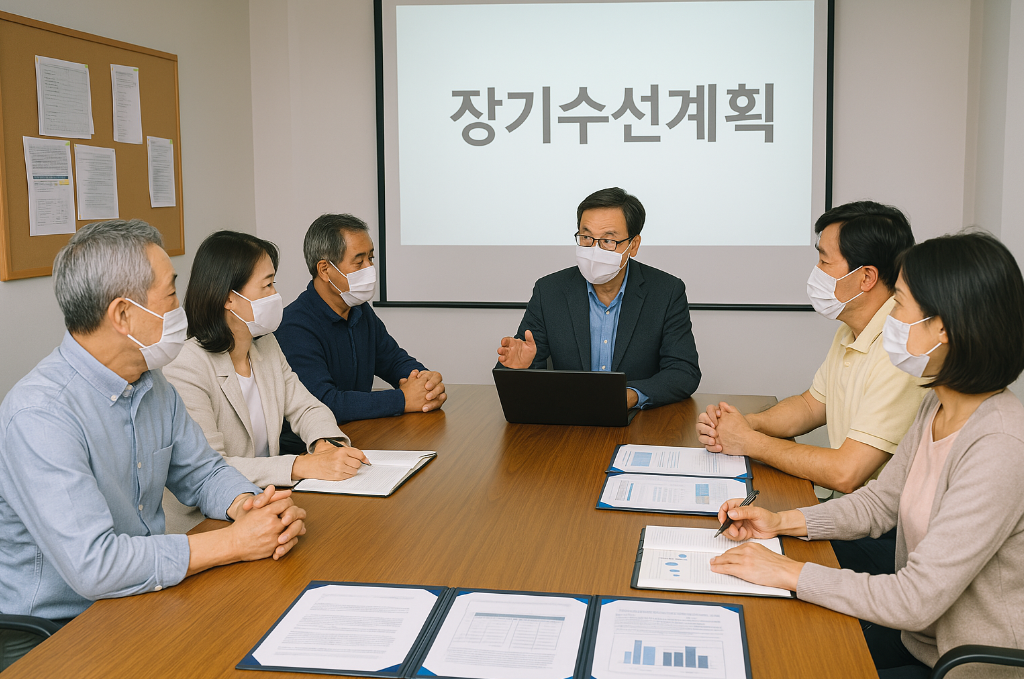 장기수선계획 회의를 진행 중인 입주자 대표회의 장면
