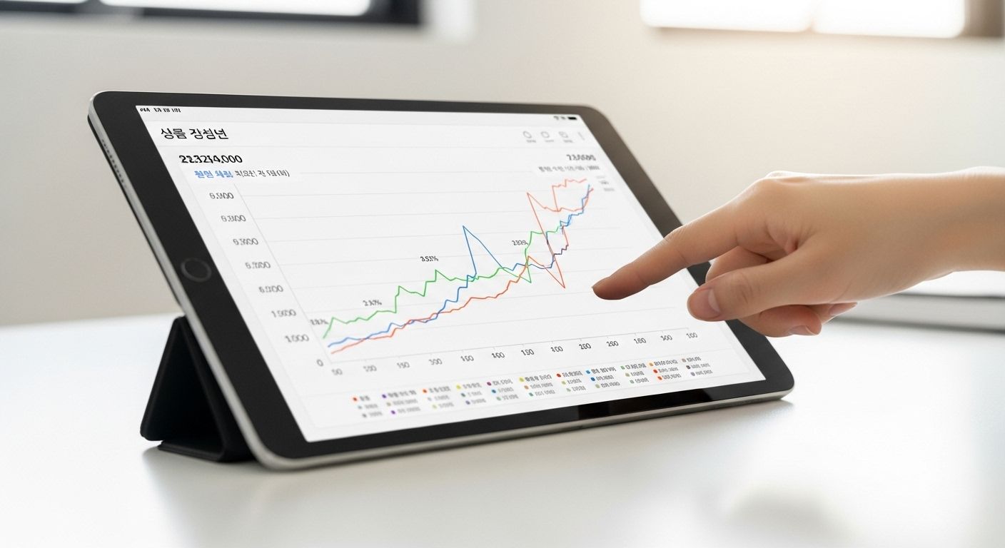 부동산 시세 그래프가 그려진 태블릿