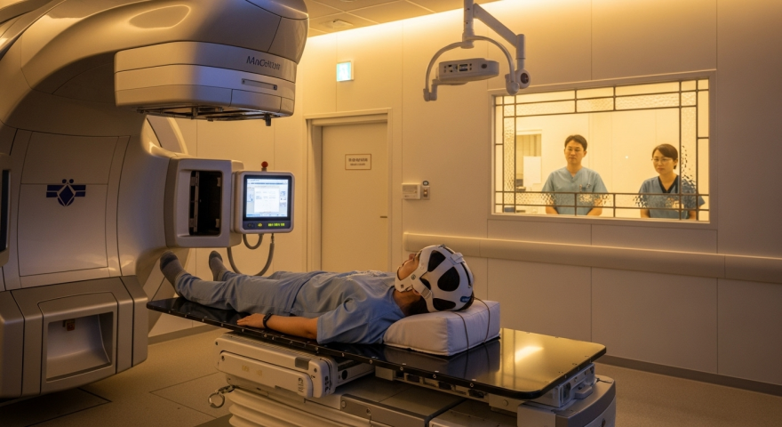 간암 환자가 방사선 치료를 받는 장면