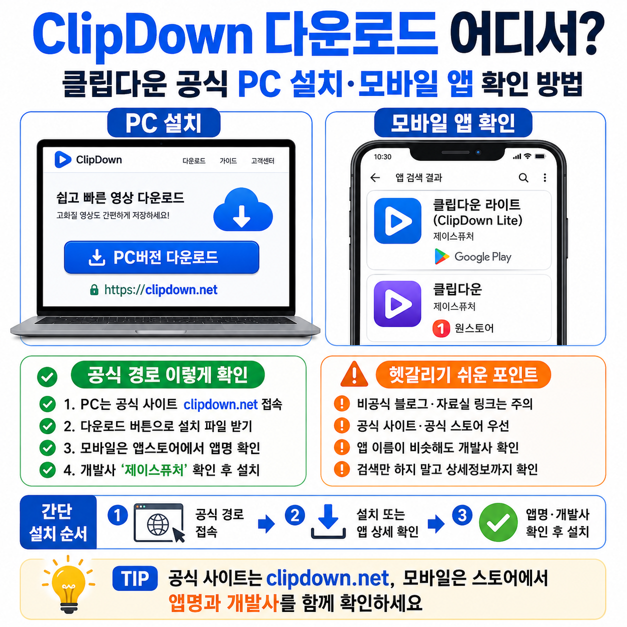 ClipDown 다운로드 어디서? 클립다운 공식 PC 설치&middot;모바일 앱 확인 방법