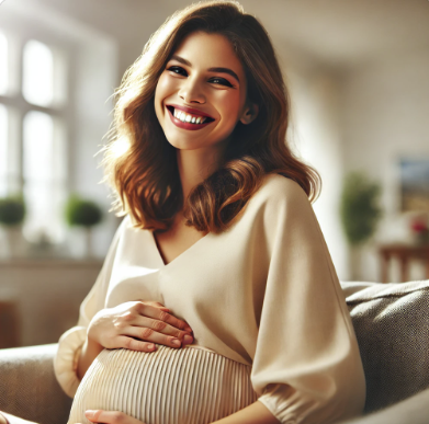 행복하게 웃고 있는 외국인 임산부