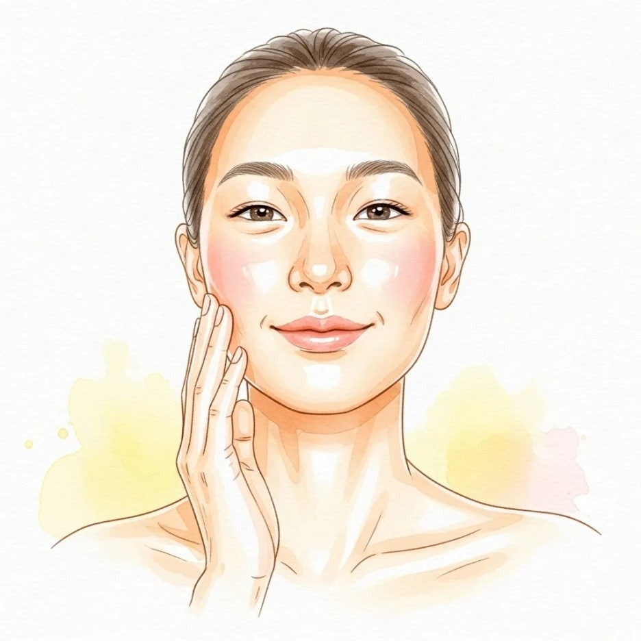 매끄럽고 빛나는 피부를 만족스럽게 만지는 모습