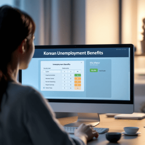 컴퓨터로-실업급여-모의-계산을-하고-있는-여성