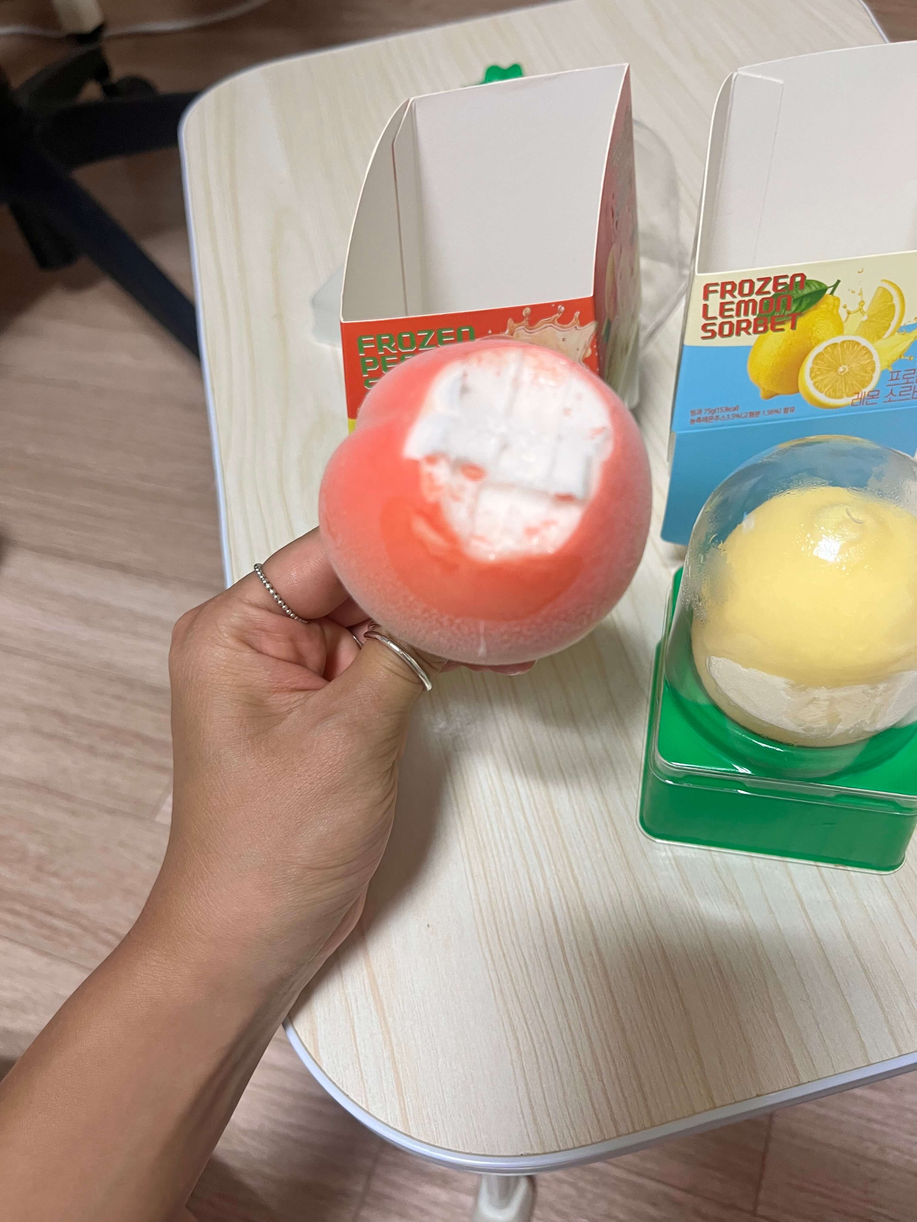 GS25 편의점 신상 프로즌 소르베 과일모양 아이스크림 피치 레몬 애플망고