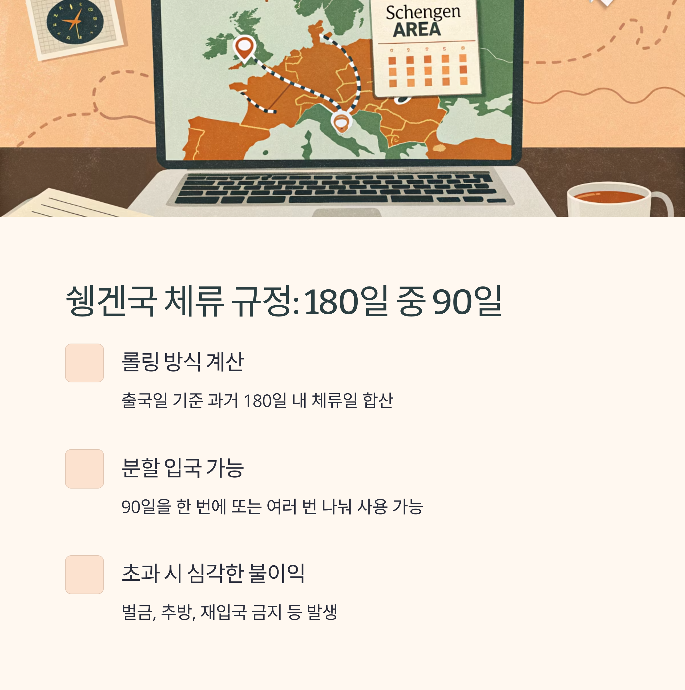 쉥겐국 체류 규정 180일 중 90일