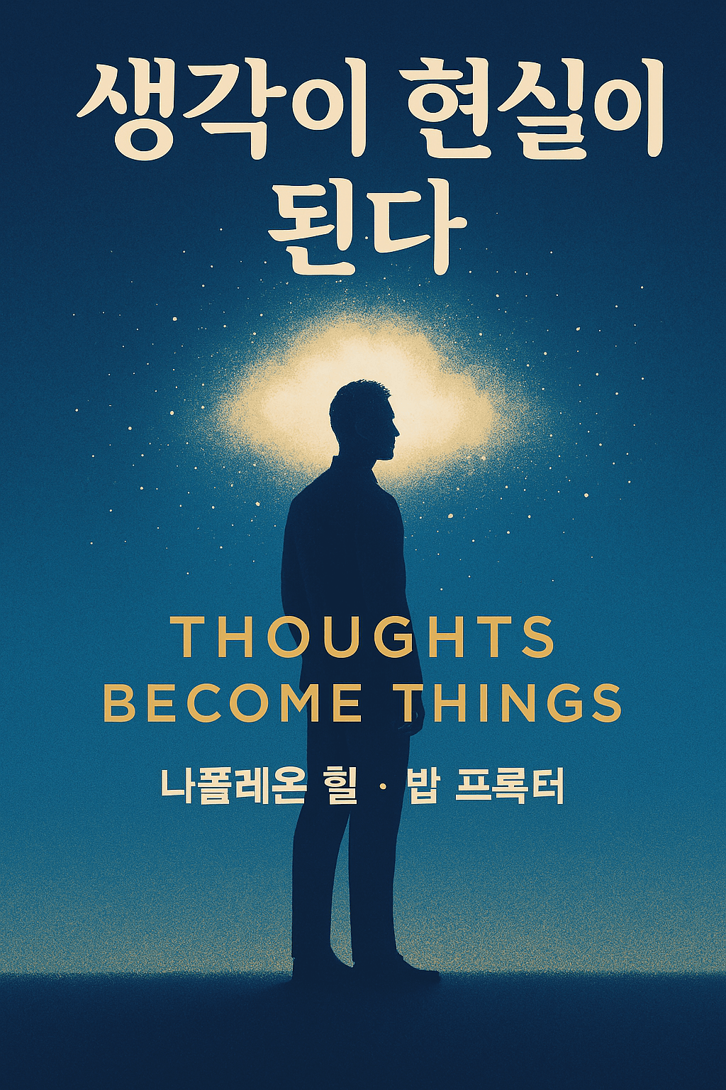 생각을 현실로 만드는 사람들, 긍정적인 사고가 성공으로 이어지는 장면, 생각이 진동으로 퍼지는 시각화 이미지, 나폴레온힐과 밥프록터의 명언 이미지