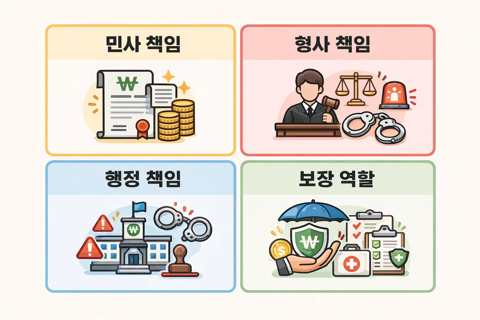 운전자보험 비교사이트 관점에서 자동차보험과 운전자보험의 보장 책임 범위 차이와 각각의 역할을 구분해 설명한 비교 이미지입니다