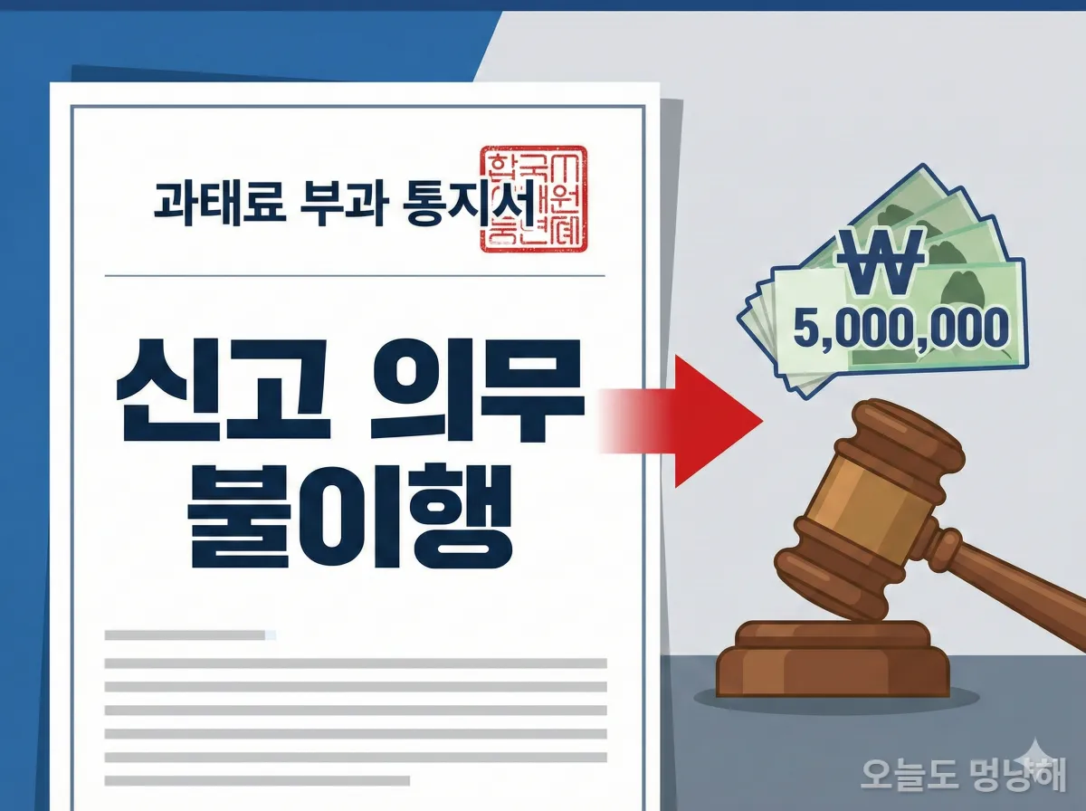 동물등록 변경 위반 시 부과되는 과태료 고지서와 법봉 이미지