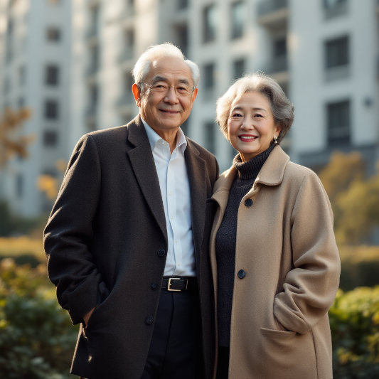 노인부부가-공공임대주택-앞에서-미소를-짓고-있음