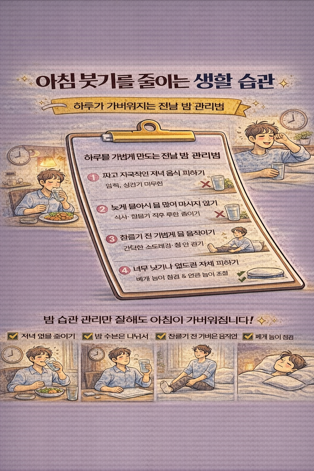 아침 붓기를 줄이는 생활 습관, 하루가 가벼워지는 전날 밤 관리법