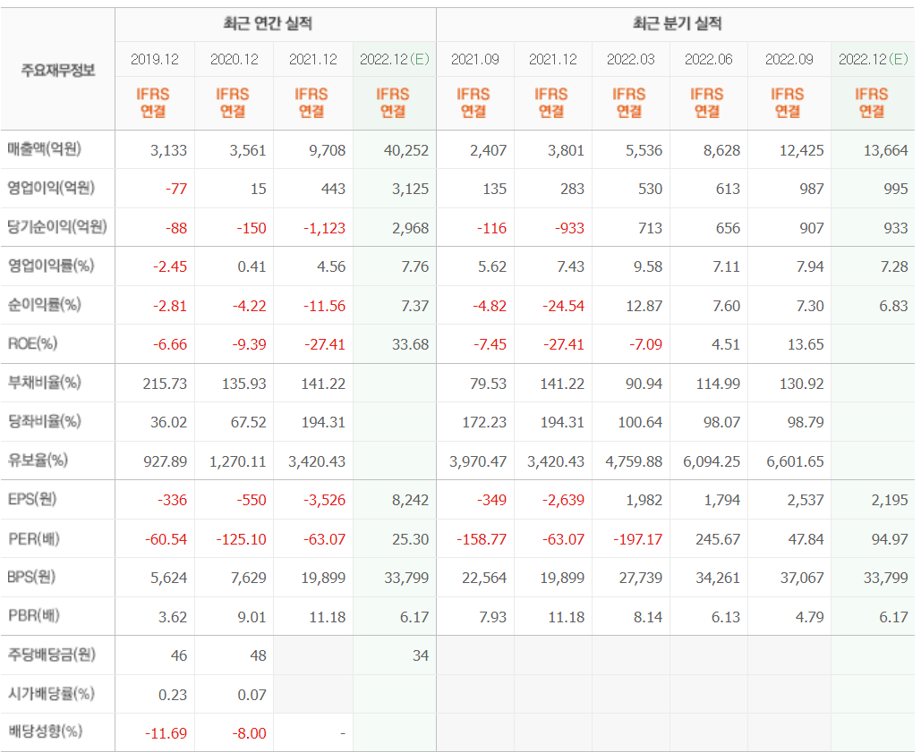 엘앤에프 기업실적분석표