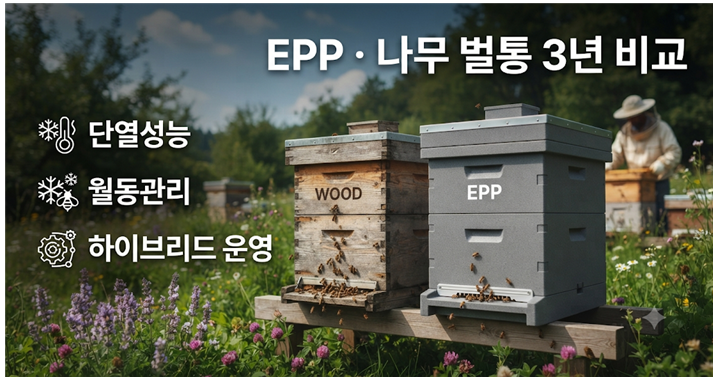 EPP&middot;나무 벌통 3년 비교 (단열성능, 월동관리, 하이브리드운영)