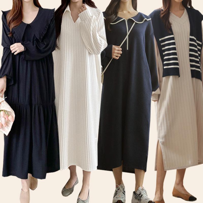 봄 겨울 원피스 기모 루즈핏 셔츠 하객 카라 후드 니트 빅사이즈 롱 원피스 오피스룩