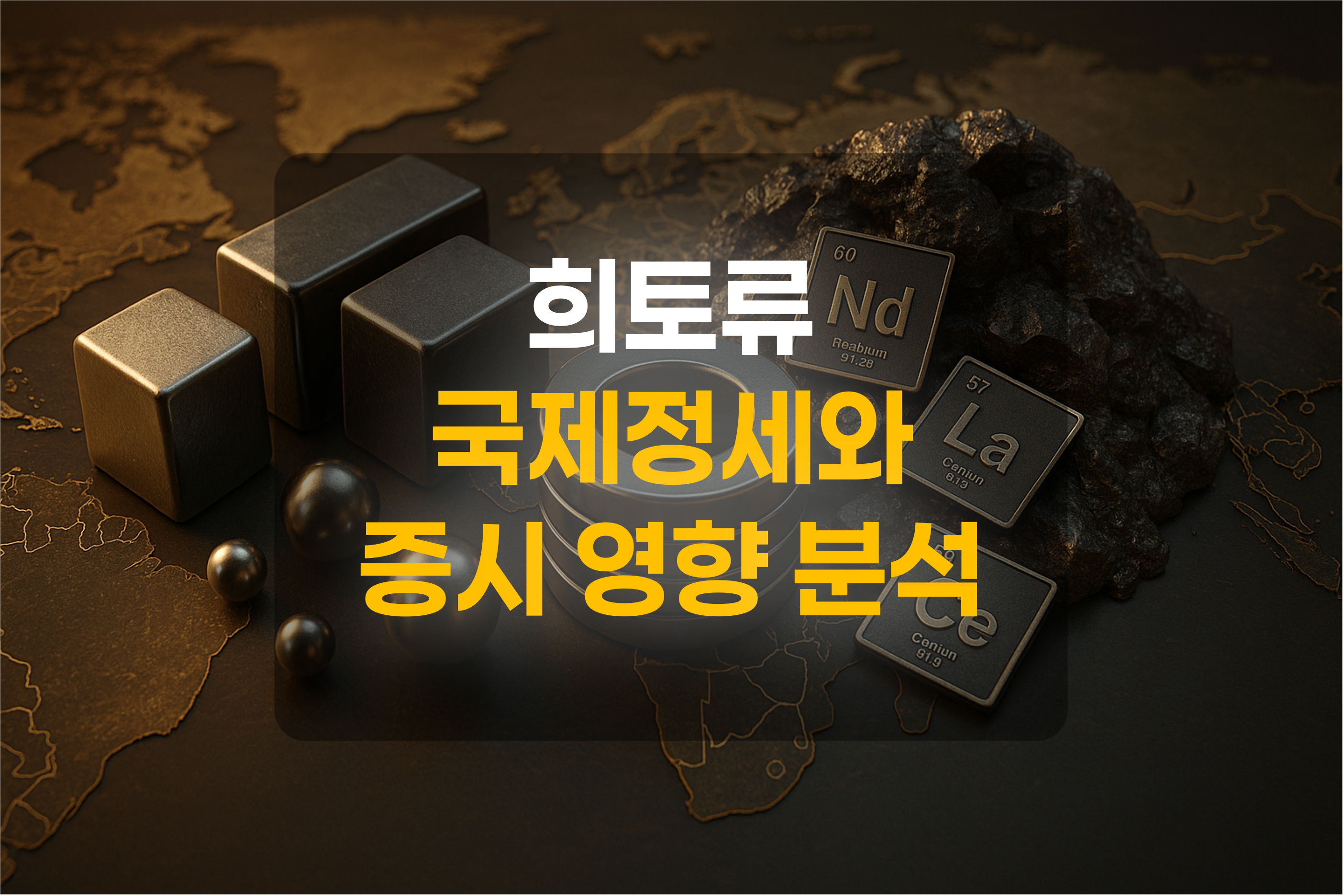 세계지도와 희토류를 표현한 그림