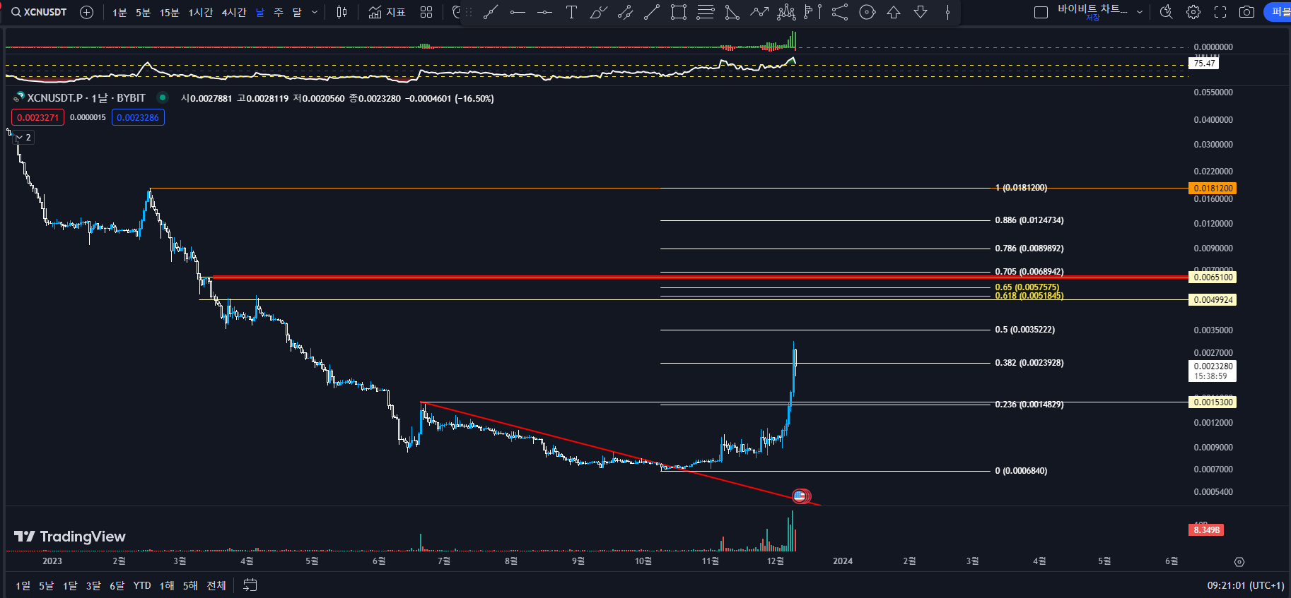 XCN 1일봉 차트분석