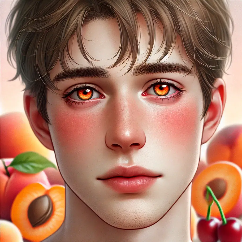 살구를 먹고 알러지 반응으로 인해 양 볼이 붉어진 남성의 모습