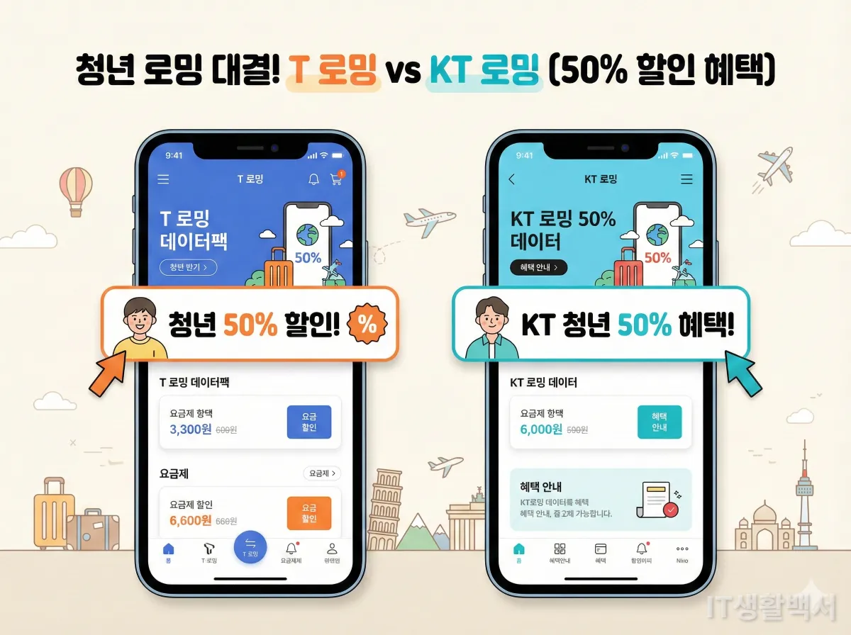 통신사 로밍 앱에서 청년 할인 혜택을 확인하는 스마트폰 화면