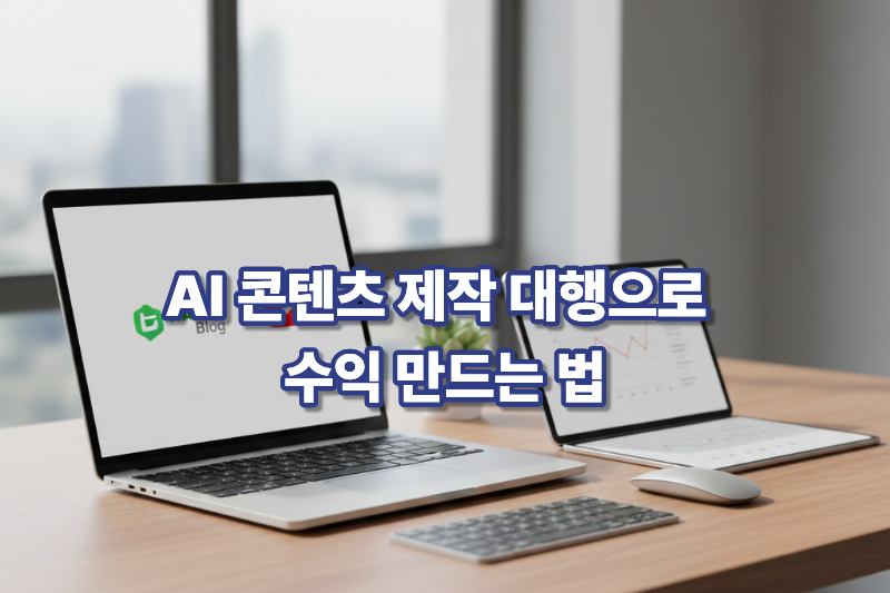 AI 기반 콘텐츠 제작 대행 서비스를 상징하는 작업 환경 이미지