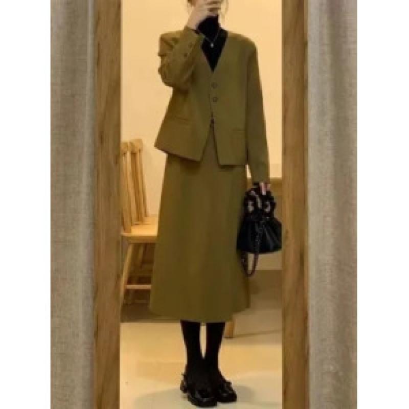 자켓스커트셋업 겨울투피스 하객룩셋업 가을 겨울 롱 치마