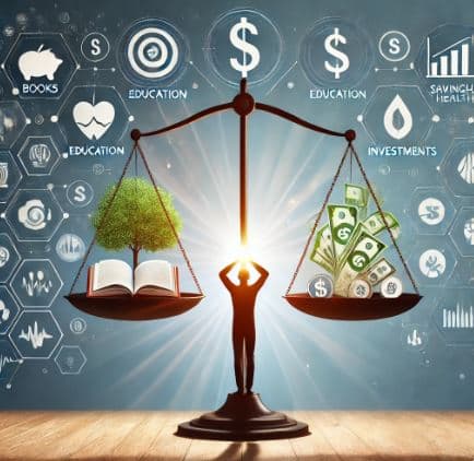 균형 잡힌 재정 관리와 자기 계발을 상징하는 모습이 담겨있는 이미지