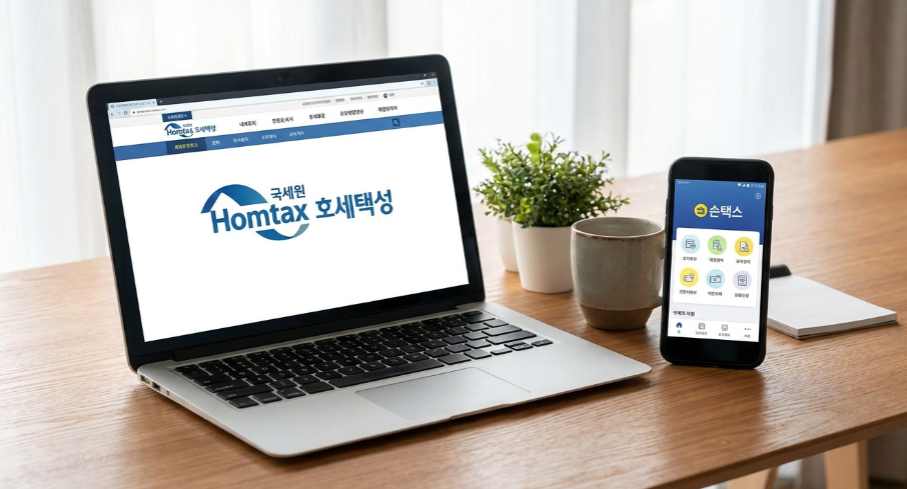 국세청 홈택스 웹사이트와 모바일 손택스 앱 로고